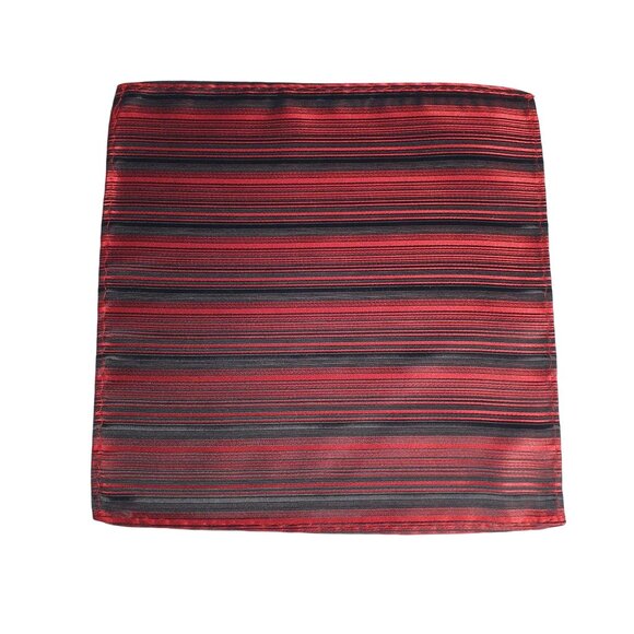 Handmade Other - Pocket Square Men Red Black Striped Silk Fabric 9 x 9 Formal Suit Accessory Gift